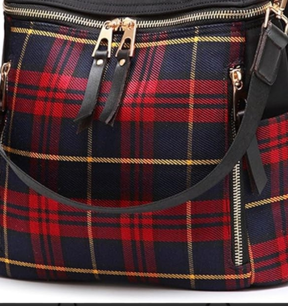 Plaid Red and Black Women's Backpack - Picture 2 of 6